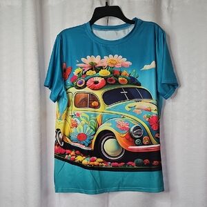 Colorful Floral Car Graphic T-Shirt